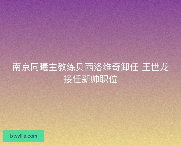 南京同曦主教练贝西洛维奇卸任 王世龙接任新帅职位