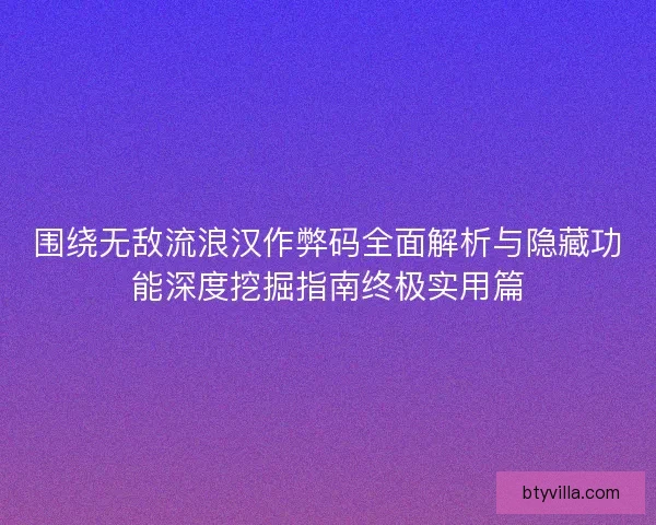 围绕无敌流浪汉作弊码全面解析与隐藏功能深度挖掘指南终极实用篇